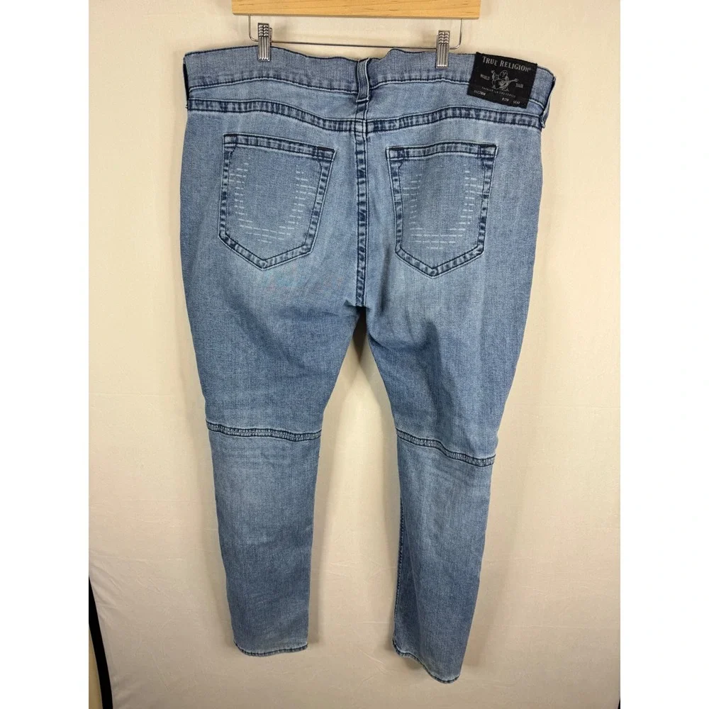True Religion Rocco Relaxed Skinny Moto Jeans Light Wash‎ Blue Men 44X34